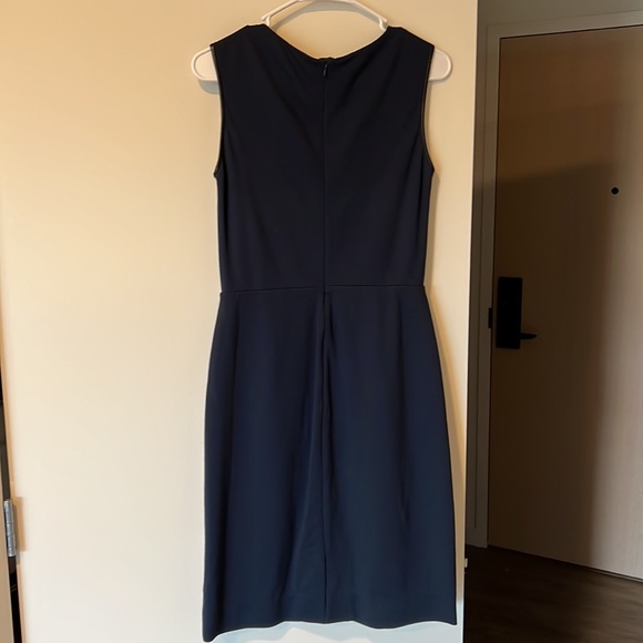 Jason Wu navy sleeveless dress twisted neckline sheath leather trim classy 4 - Picture 8 of 12
